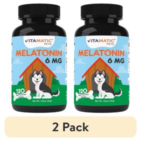 (2 pack) Vitamatic Melatonin for Dogs - 6 mg - 120 Beef Flavored Chewable Tablets