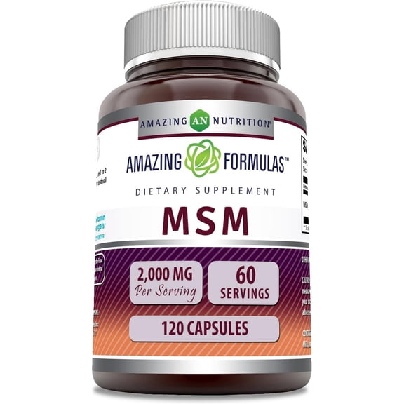 Amazing Formulas MSM 2000 mg Per Serving 120 Capsules Supplement | Methylsulfonylmethane | 60 Servings | Non-GMO | Gluten Free