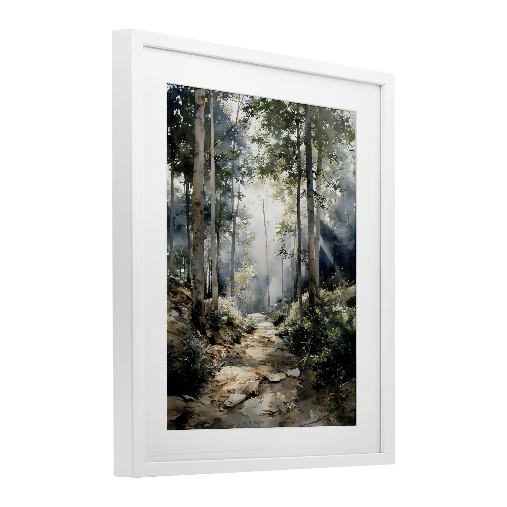 Stupell Industries Through The Woods Pathway White Framed Print Under Glass, design by Franklyn Gregory