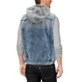 thumbnail image 2 of Men's Faded Wash Cotton Blend Button Up Drawstring Hood Denim Jean Vest (Blue, 3XL), 2 of 3