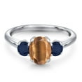 thumbnail image 3 of Gem Stone King 1.95 Ct Oval Brown Tiger Eye Blue Sapphire 925 Sterling Silver Ring, 3 of 6