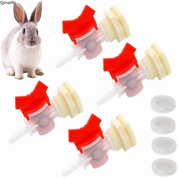 4 Pcs Rabbit Watering System Bucket Connector Kit Includes Bulkhead Fitting, Barb Ball Valve, Mesh Filter Washer, Animal Water Dispenser