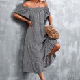 thumbnail image 4 of Womens Summer Dresses Casual Plaid Print Off Shoulder Pockets Long Dress Ladies Sleeveless Beach Dresses, 4 of 7