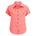 thumbnail image 3 of Breezora Unique Ladies Short Sleeve Shirt with a Detailed Buttoned Lapel and Functional Pleated Pocket Design Offering a Smart Casual Look for Work or Leisure L Size Orange, 3 of 9