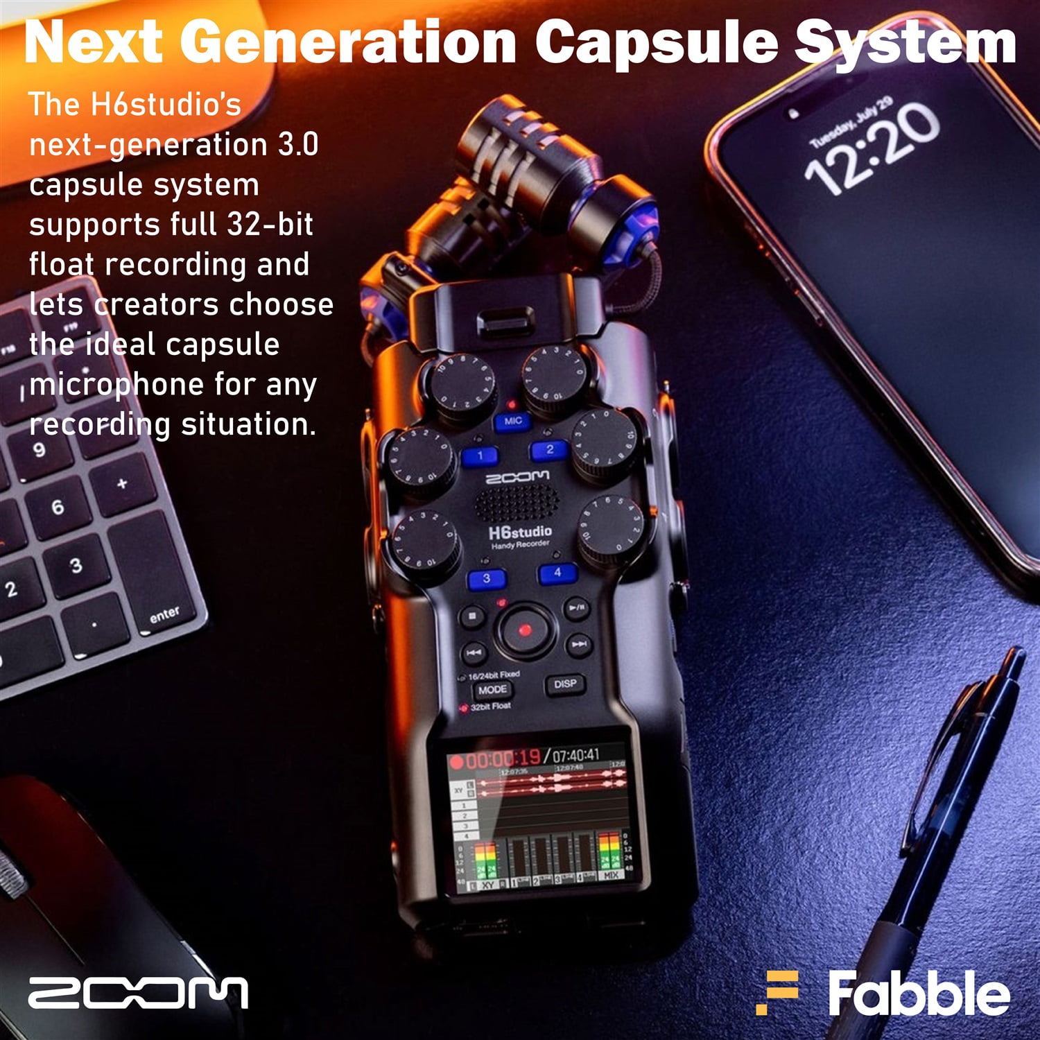 Zoom H6studio Handy Recorder Bundle with ZDM-1 Podcast Mic Packs, Headphones, Tabletop Stands, XLR Cables, Windscreens, 2X Memory Cards, Batteries, and Accessories