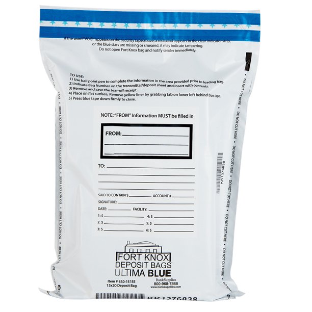 15Wx20H Ultima Blue Dual Pocket Secure/Discreet White Deposit Bags