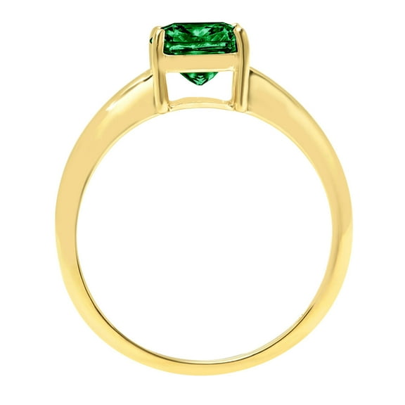 1.5 ct Cushion Cut Simulated Emerald Solitaire Engagement Ring for Women in 18K Yellow Gold