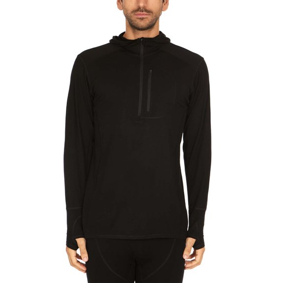 Men's Microweight Merino Wool 1/4 Zip Sun Hoodie - Black - Small