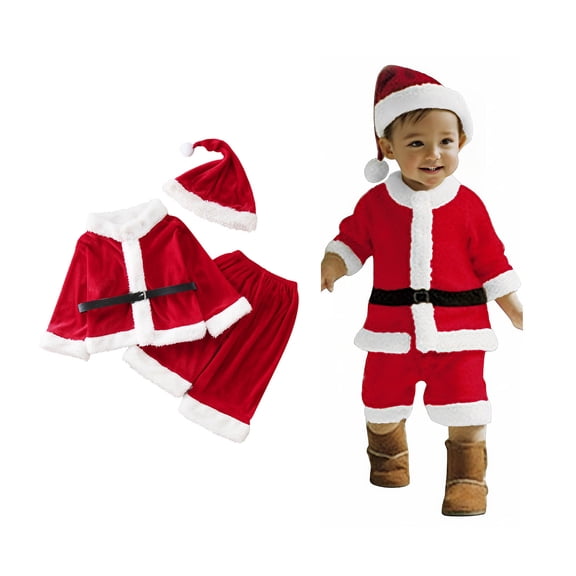 Santa Outfit Toddler Long Sleeve Tops Pants Hat Belt Toddler Xmas Santa Suit Sets Christmas Outfits for Toddler Party Outfit 12-18 Months