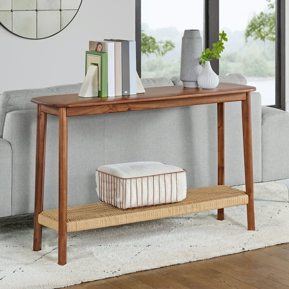 Alaterre Furniture Calais 48 in. Acacia Wood Console Table with Shelf, Modern Sofa Table, Warm Chestnut