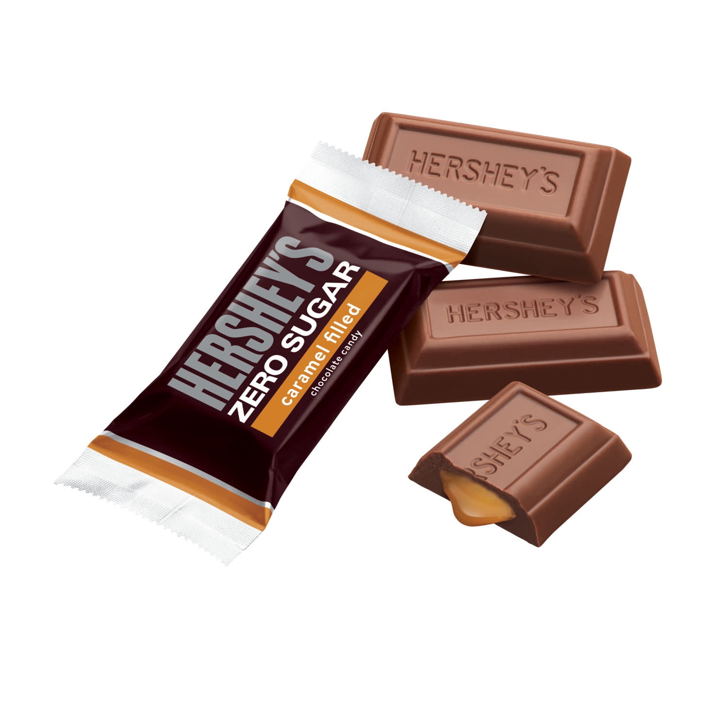 (3 pack) Hershey's Zero Sugar Caramel Filled Chocolate Candy, Bag 5.1 oz