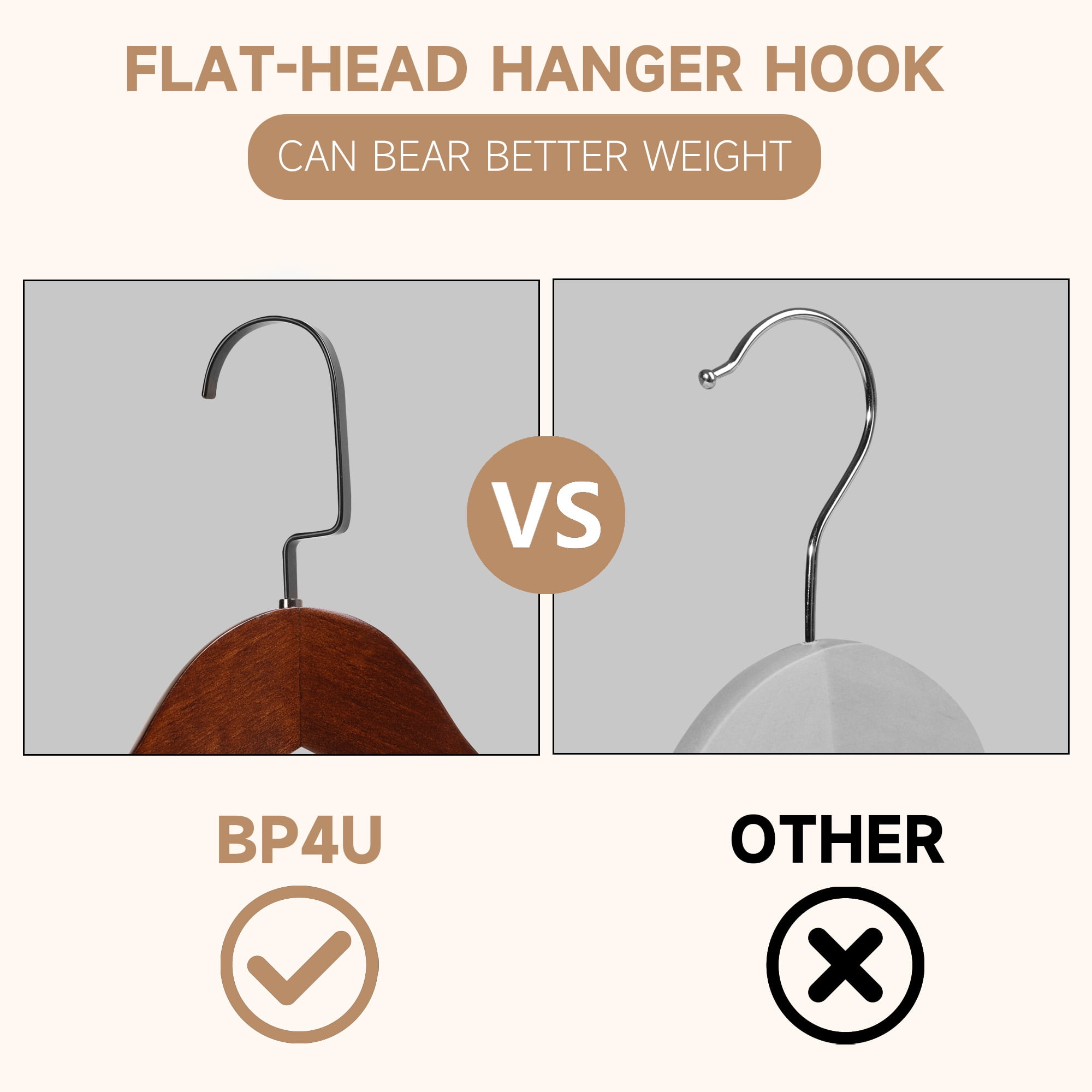 BP4U 12-Pack Premium Wide Shoulder Wooden Suit Hangers, Heavy-Duty Non-Slip Solid Wood Coat Hangers with Locking Bar for Suits & Coats(Walnut)
