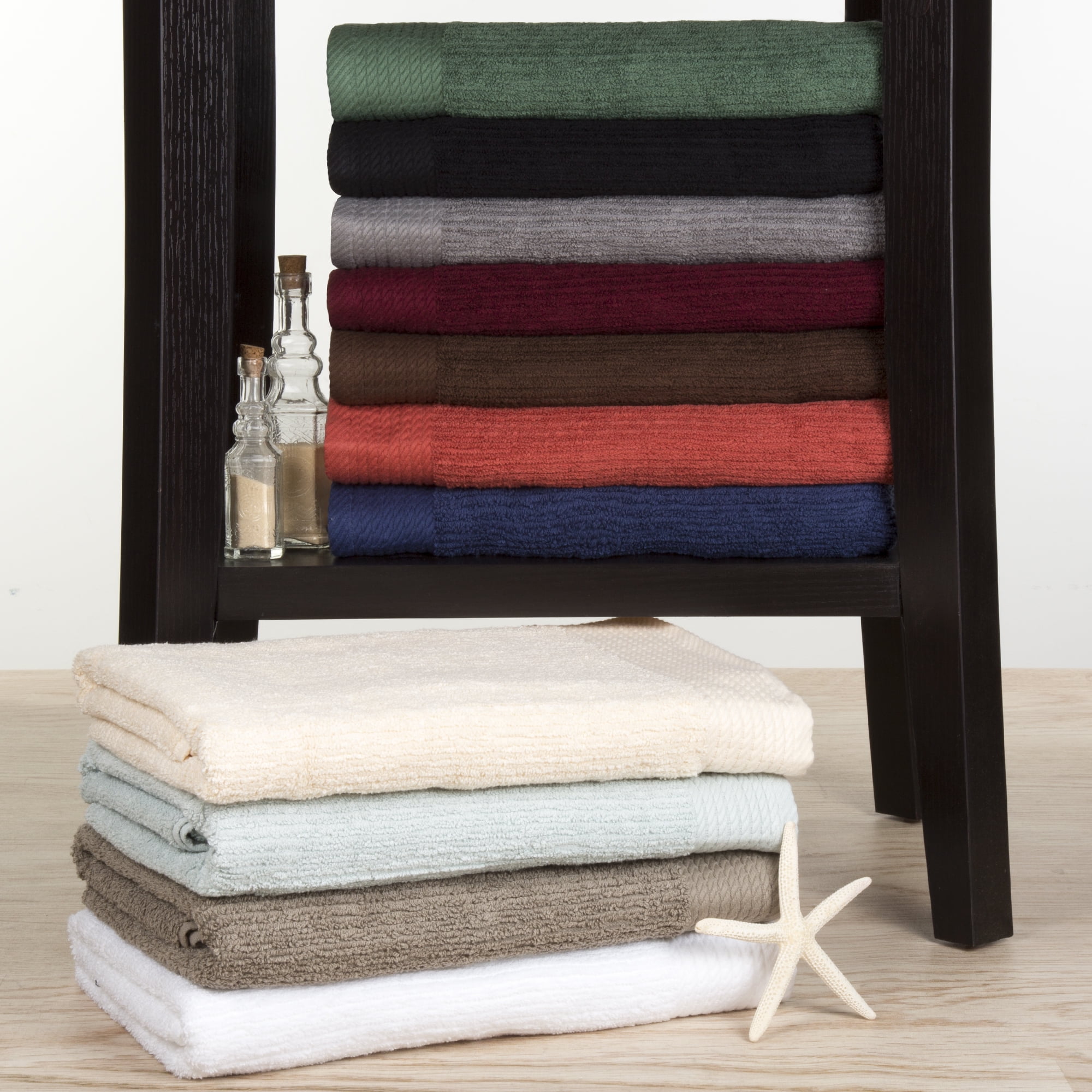Somerset  Home 10-Piece 100% Cotton Ribbed Pile Bath Towel Set (White)