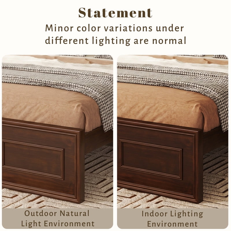 Full Size Platform Bed with Adjustable Height Headboard, Wood Strengthened Bed Frame with Under-Bed Storage Space