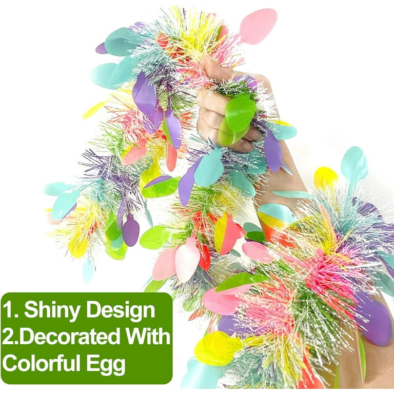 39.37 FT Easter Tinsel Garland Set - Colorful Metallic Glitter Garlands With Confetti For Spring Party, Door, Tree & Mantel Decor