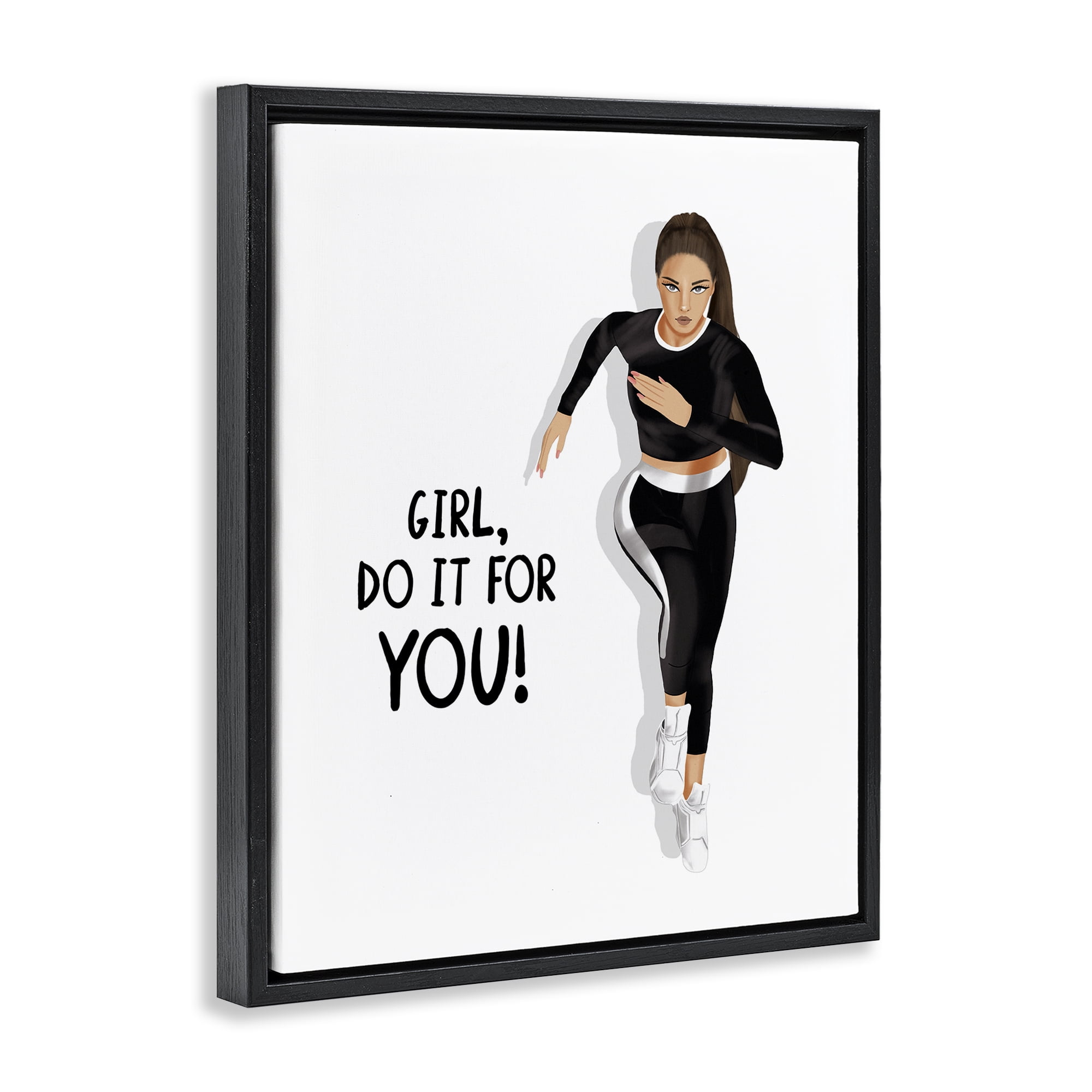 Stupell Industries Do It For You Girl People Painting Black Floater Framed Canvas Art Print Wall Art, 25 x 31