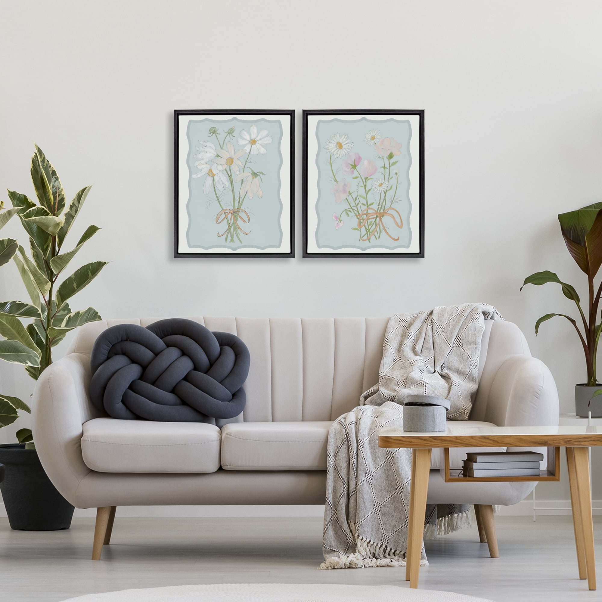 Vintage Spring Clippings 2 Piece Black Framed Floater Canvas Set, design by Leslie Hermosa
