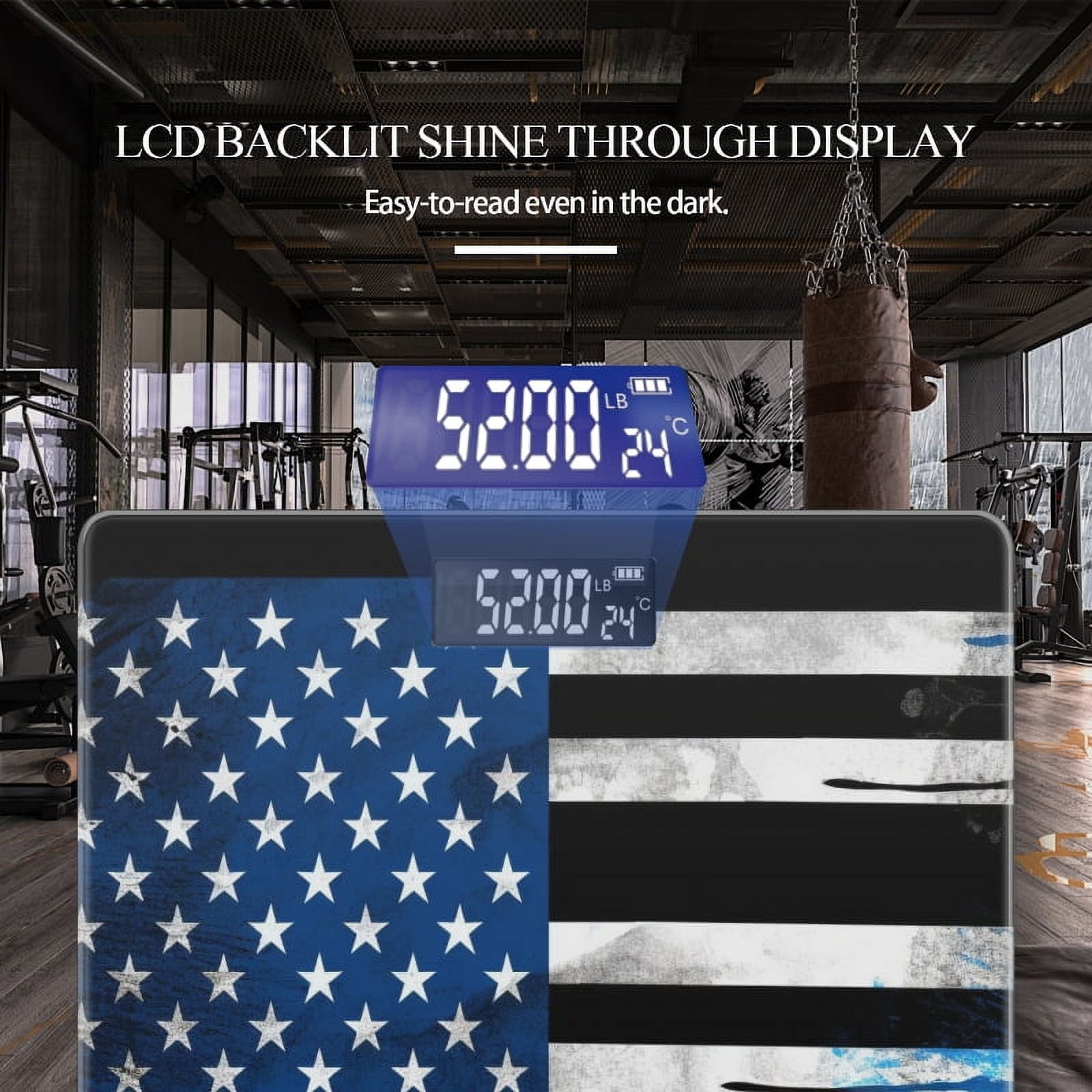 Bathroom Scale, Highly Accurate Digital Body Scale,Precisely Measures Weight up to 400 lbs-Black And White American Flag With Blue Stripes