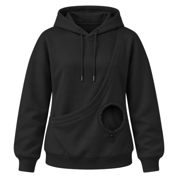 Women Fall Winter Solid Color Hooded Sweatshirt Adjustable Drawstring Plush Lined Pullover Hoodie, Loose Casual Pet Pocket Long Sleeve Daily Tops