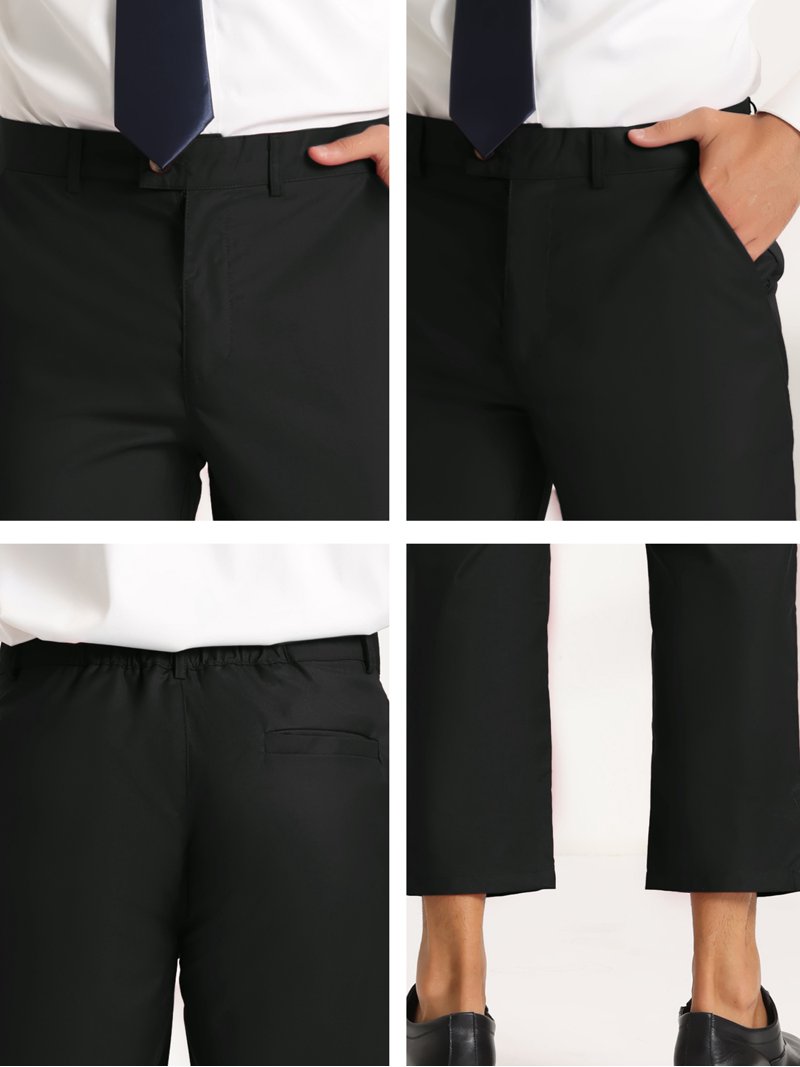 black skinny fit cropped ankle button men's dress pants Dress Pants Mens Slim Fit Cropped Trousers Men's Graduation Dress Pants Cropped Pants Buttons Pocket Plain