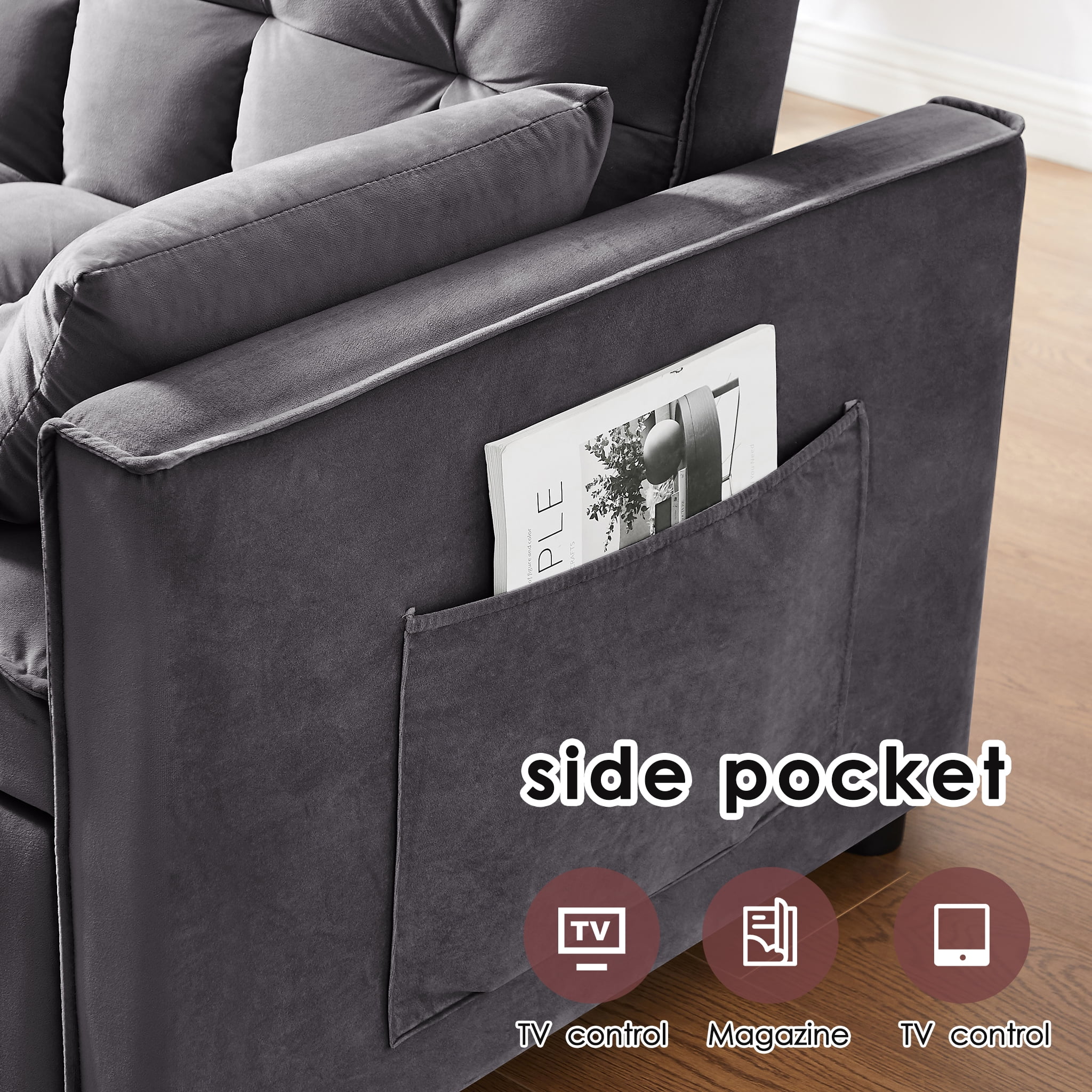 avobird 3 in 1 Convertible Sleeper Futon Sofa Bed, 55" Pull Out Sofa Bed with Storage Pocket/Side Pocket/2 Pillows for Living Room, Dark Gray