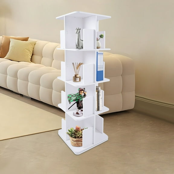 4-Tier Bookcase Storage Shelf Bookshelf Freestanding Display Rack 360° Rotating