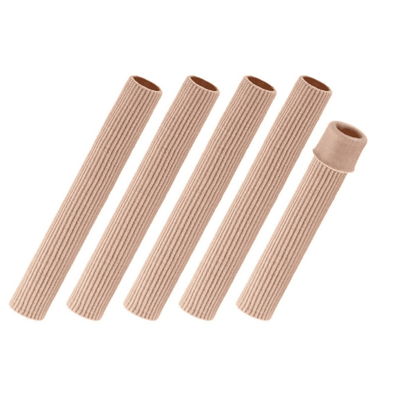 Toe Cushion Tube,5 Pack Open Toe Tubes Cuttable Toe Tubes Soft Gel Toe Tubes Sleeves Toe Caps Corn Pad Protectors for Blisters Calluses Pain Relief Polyester Fiber and Silicone 15CM