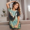 thumbnail image 3 of Uemuo Majestic Ostrich In Forest Pattern Women’s Nightdress – Casual Sleep Shirt, Soft Relaxed Fit Short-Sleeved Cotton Sleepwear for Home, Bedtime, and Lounging, 3 of 6