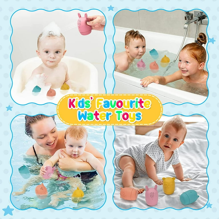 BIQIQI Baby Bath Toys For Kids, Silicone Mold Free Bath Toys Sensory Squeeze Squirting Toys With Stacking Bath Boats And Bathing Spoon Bathtub Toy Pool Beach Floating Water Toys For Toddlers 1 2 3