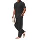 thumbnail image 1 of Conjunto de camisas Henley y pantalones de playa casuales de algodón de 2 piezas para hombre, 1 of 8