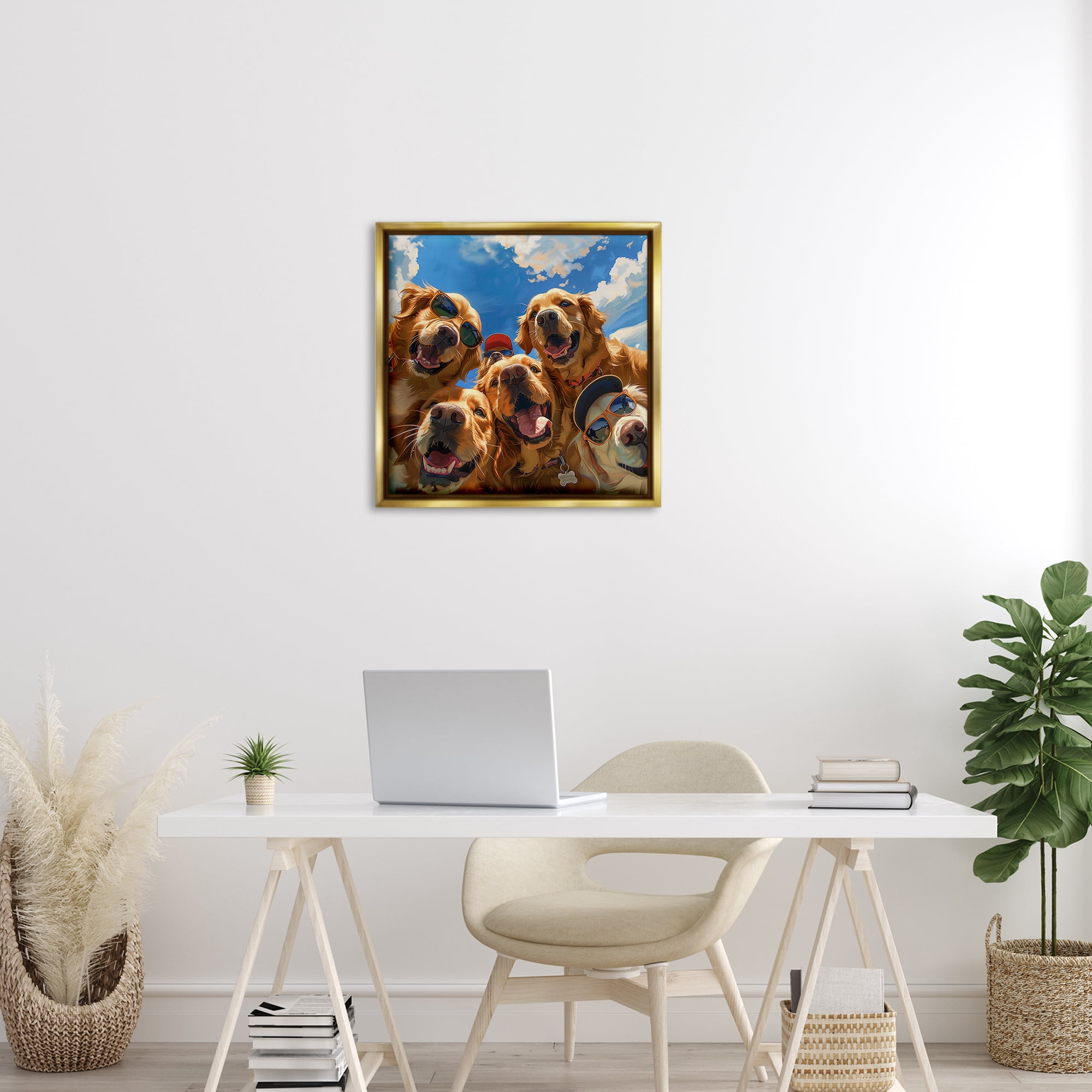 Stupell Industries Golden Retriever Group Selfie Animals Painting Gold Floater Framed Canvas Art Print Wall Art, 25 x 25