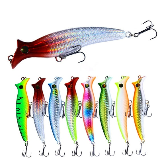 HENGJIA Top Water Popper Fishing Lures Saltwater, Pack of 8 Large Popper Lures Treble Hooks Surf Fishing Lures for ‎Bass, Walleye, Trout, Striped Bass Popper Fishing Plugs Offshore, 4.92in, 5/7oz