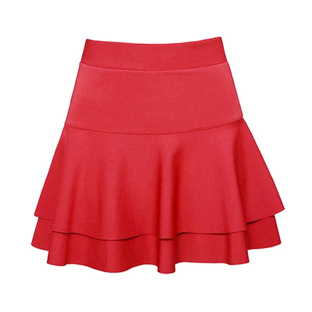 Gibobby faldas para niña alta Ladys Elastic falda sólida Casual doble capa falda base(Rojo, M)