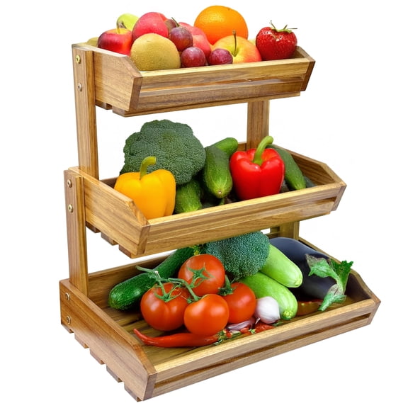 Acacia Wood Fruit Basket - 3-Tier Fruit Bowl for Kitchen Counter, Extra Large 16x12.5x18 in, Fruteros Para Cocina, Fruit and Vegetable Storage (3 Tier)