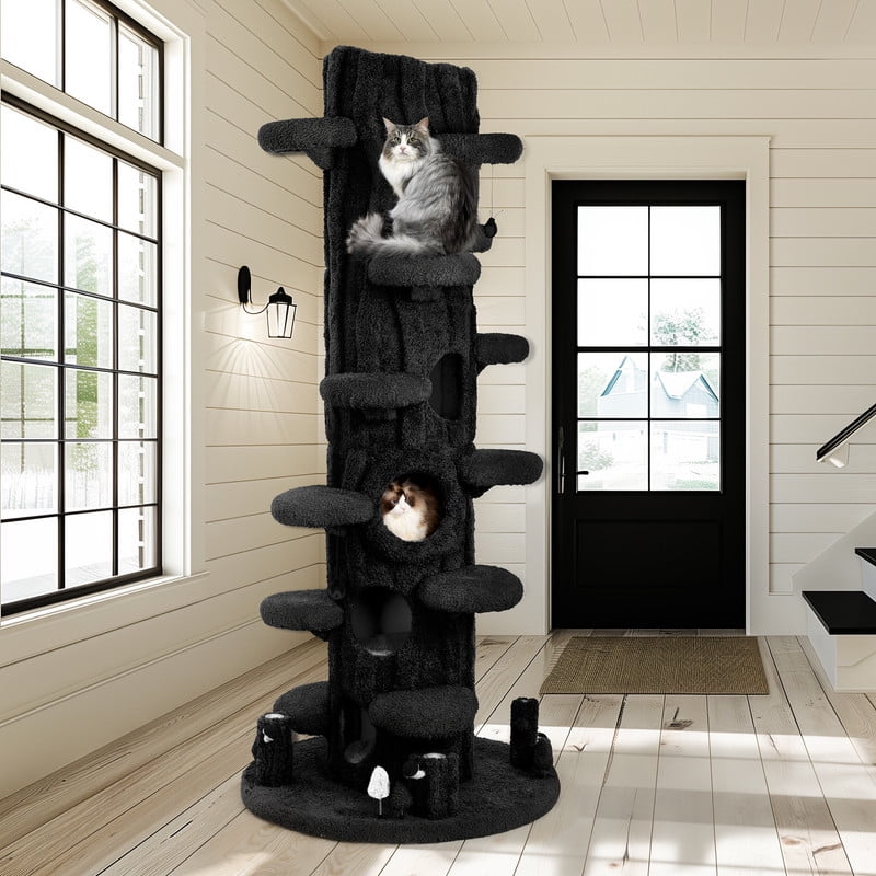 LHBCraft 88.6" Tall Cat Tree for Indoor Cats, Large Cat Tower with Luxury Cat Condo, Cat Tree Tower with Soft Cushion, Scratching Board, Plush Platform and Top Perch