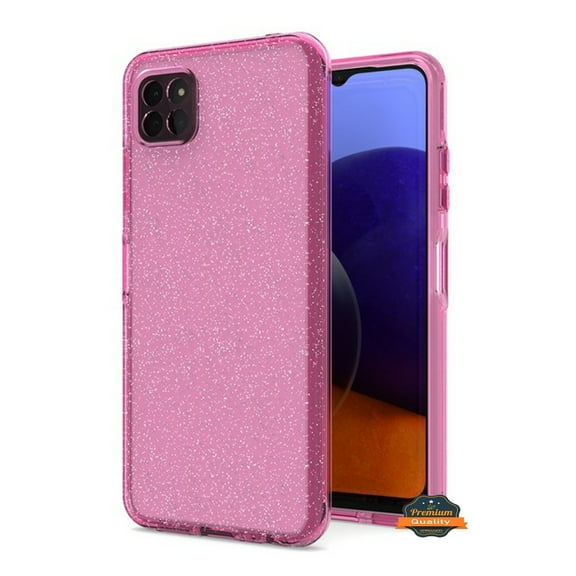 For Samsung Galaxy A22 5G Glitter Sparkle Bling Shiny Thin Ultra Slim Hybrid Shockproof Rubber Silicone Soft TPU Gel Phone Case Cover by Xpression [Pink]