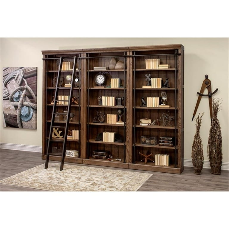Maklaine Tall Wood Bookcase Wall with Ladder Storage Organizer in