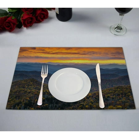 

YKCG North Carolina Blue Ridge Parkway Mountains Sunset Scene Placemats Size 12x18 inches Set of 2
