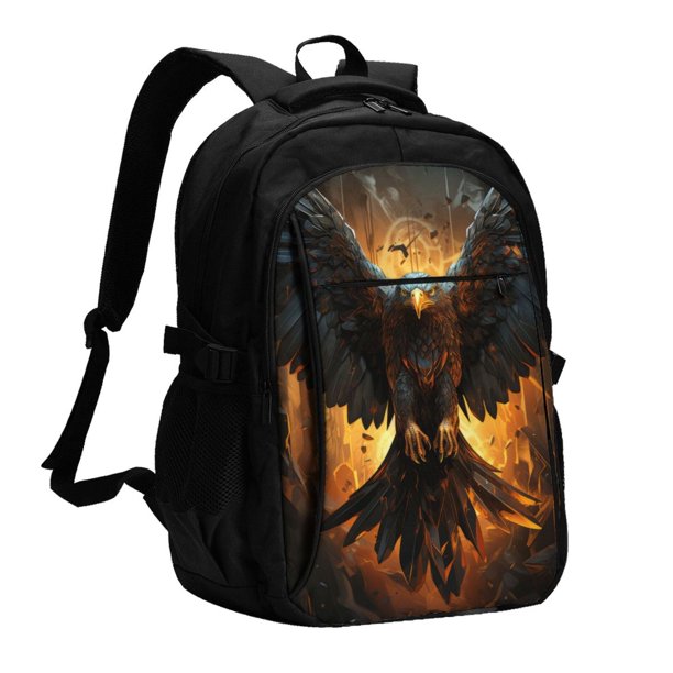 Fotbe Cool Black Eagle Mochila con Estampado y Puerto USB para Hombre y Mujer, Mochila Antirrobo, Mochila de Viaje, Mochila Escolar, Mochila Universitaria