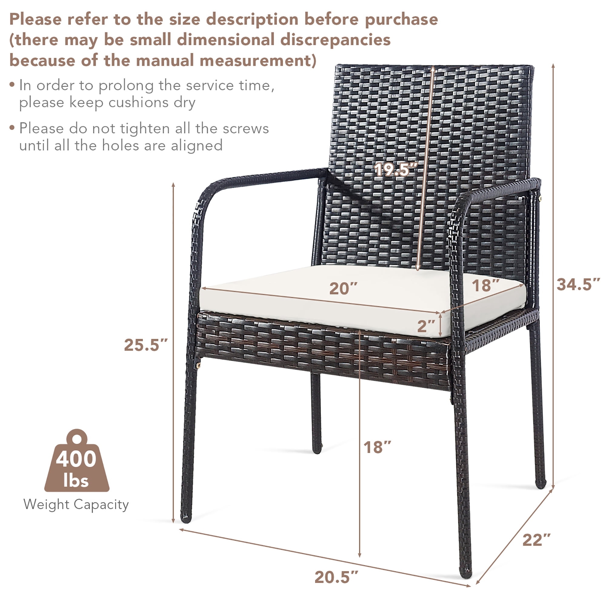 Gymax Set of 4 Rattan Wicker Dining Chairs Patio Outdoor w/ Cushion Armrest