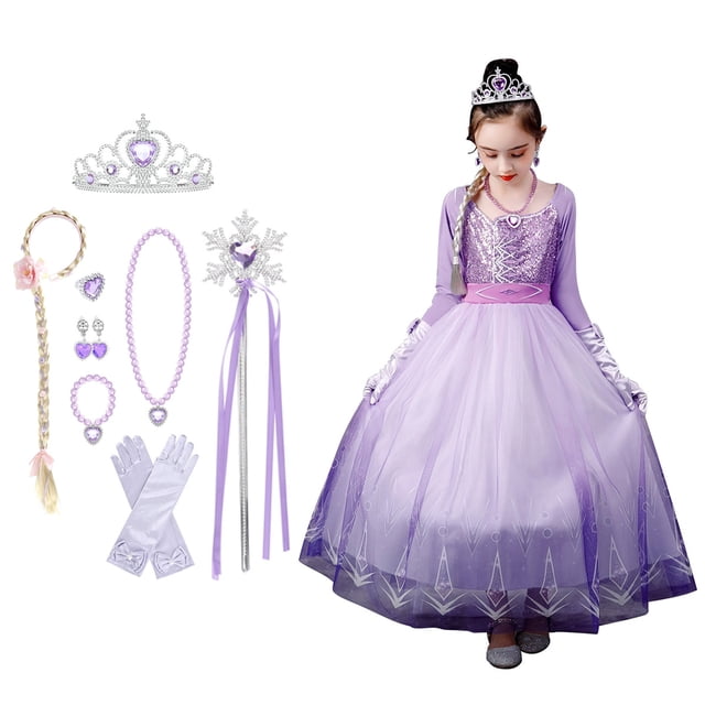 Frozen 2 Costume Anna pour Filles, Déguisement de Princesse avec Accessoires Costume Robe Classique et Tenue Cape