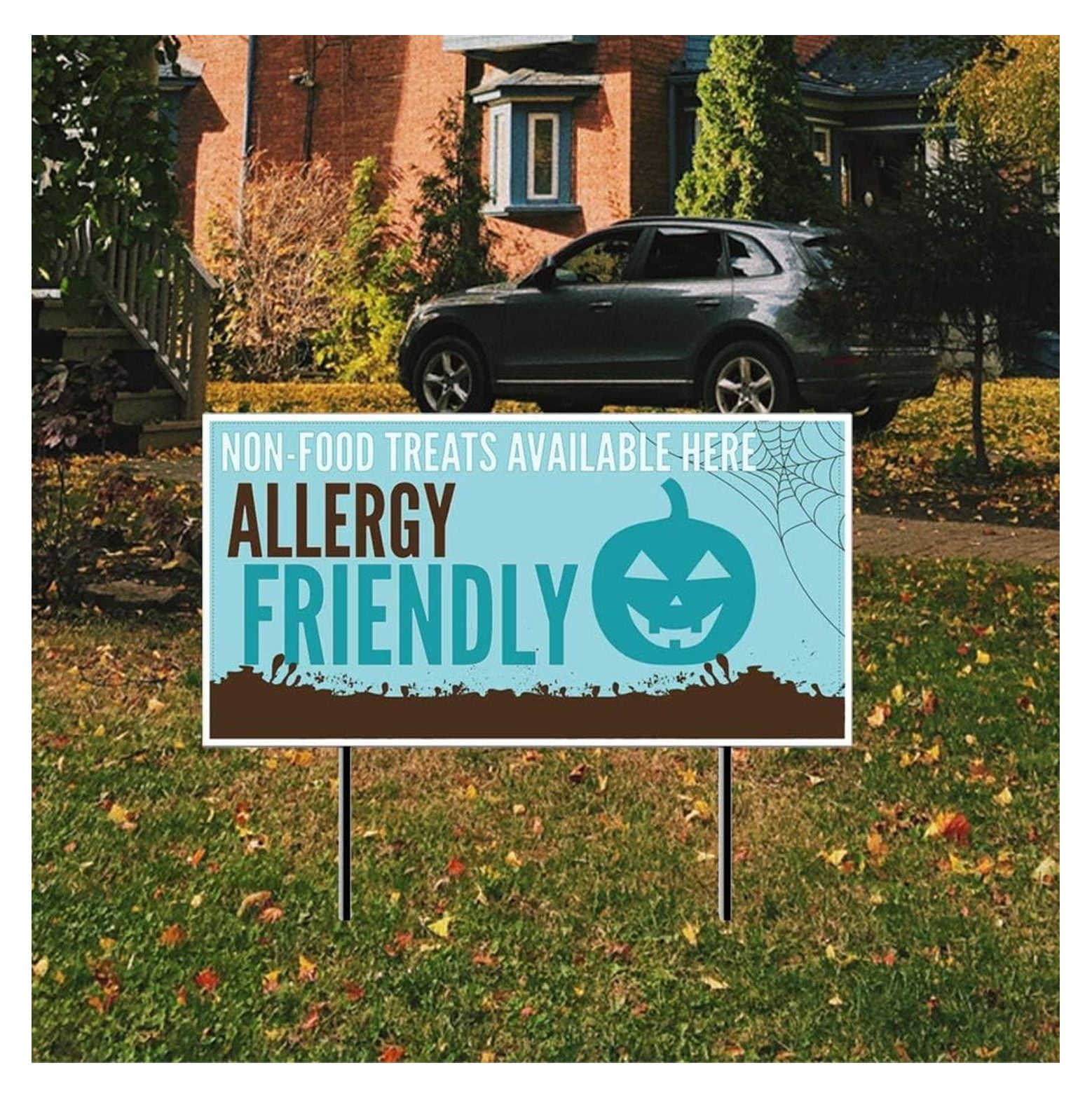 Teal Pumpkin Allergy Friendly Yard Sign - 12x24 inch - 2 Sided - Set of 2 with Stakes - Halloween Outdoor Decorations