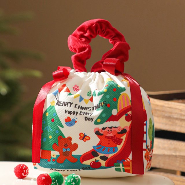 Reusable Velvet Santa Drawstring Bag for Holiday Candy and Festive Party Decorations