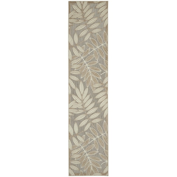 homeroots outdoor 384950 2’ x 10’ Natural Leaves Indoor Outdoor Runner Rug
