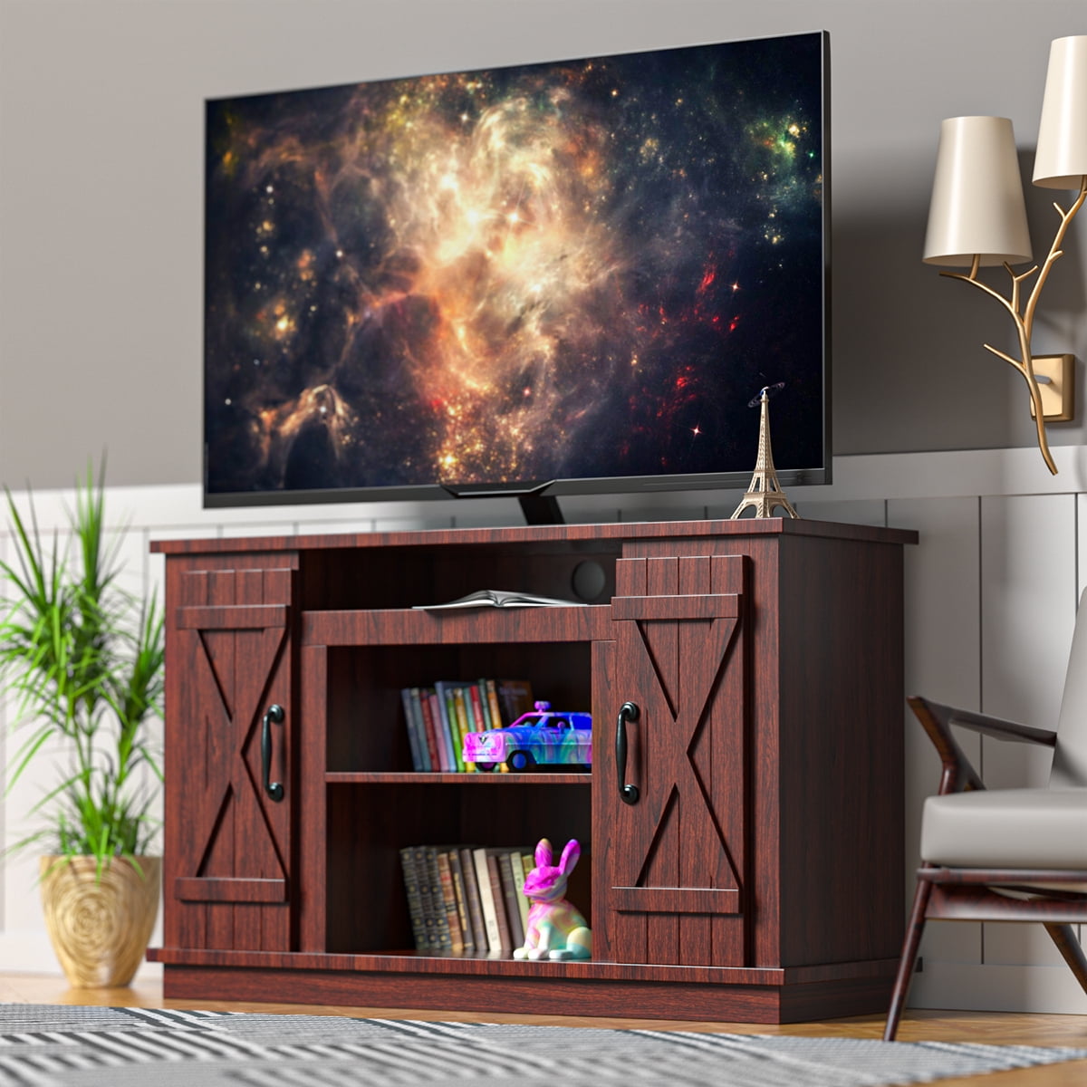 Buy Farmhouse TV Stand, Media Console with Barn Door for TVs up to 50