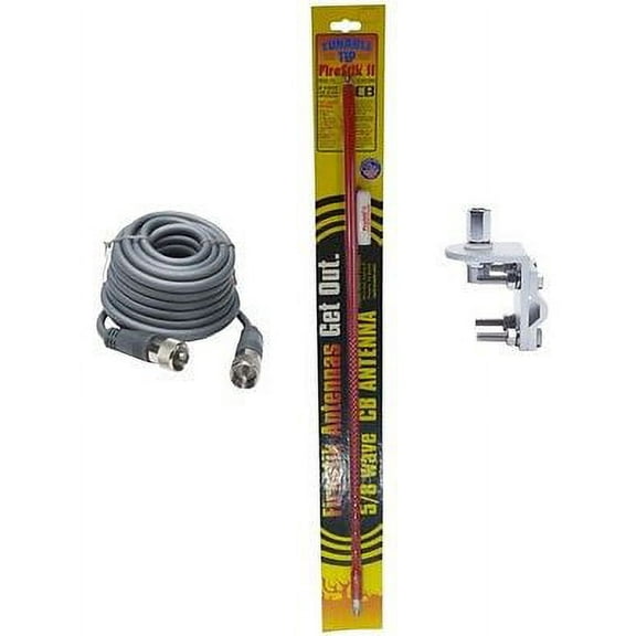 NEW FIRESTIK 2 FS2 RED, FS2 R 2FT CB ANTENNA, 18FT RG8X COAX, BRACKET & STUD