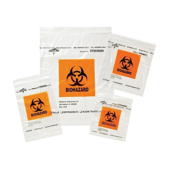Medline Zip-Style Biohazard Specimen Bags 9" L x 6" W 100/Pack DYND30261Z