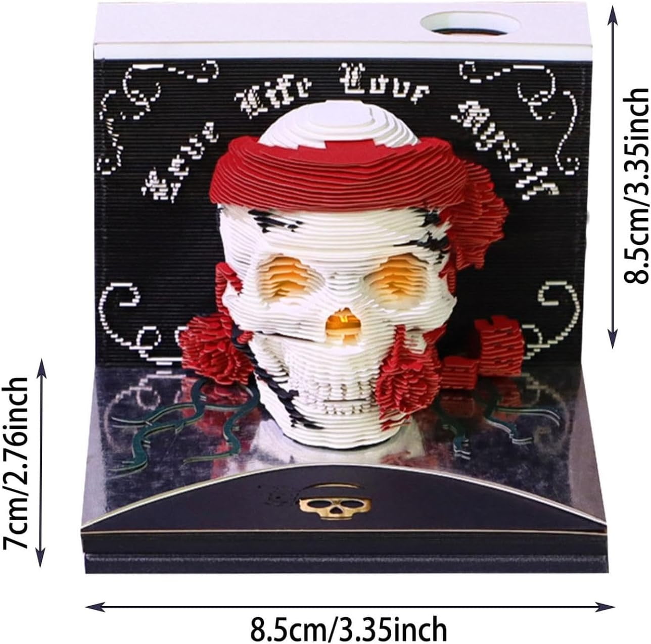 YIKA Halloween Ornaments Time Piece Calendar 2026 Desk Calendar Skeleton Calendar Paper Carving Art Memo Pad Notepad Gift For Christmas Housewarming Desktop Decoration
