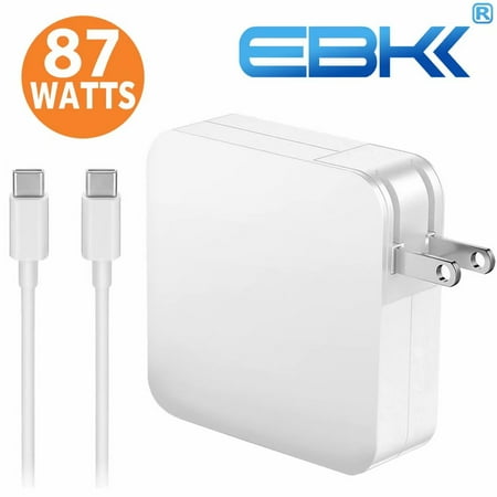 EBK 87W USB-C Power Adapter Charger For Macpro 15 inch 13 inch 2016 2017, with USB-C to USB-C Charge