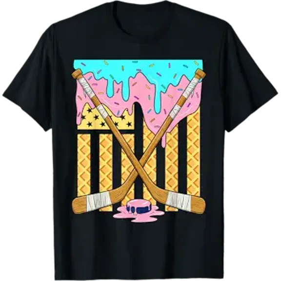 Vesco American Flag Ice Cream Drip Boys Ice Hockey Sport Player T-Shirt